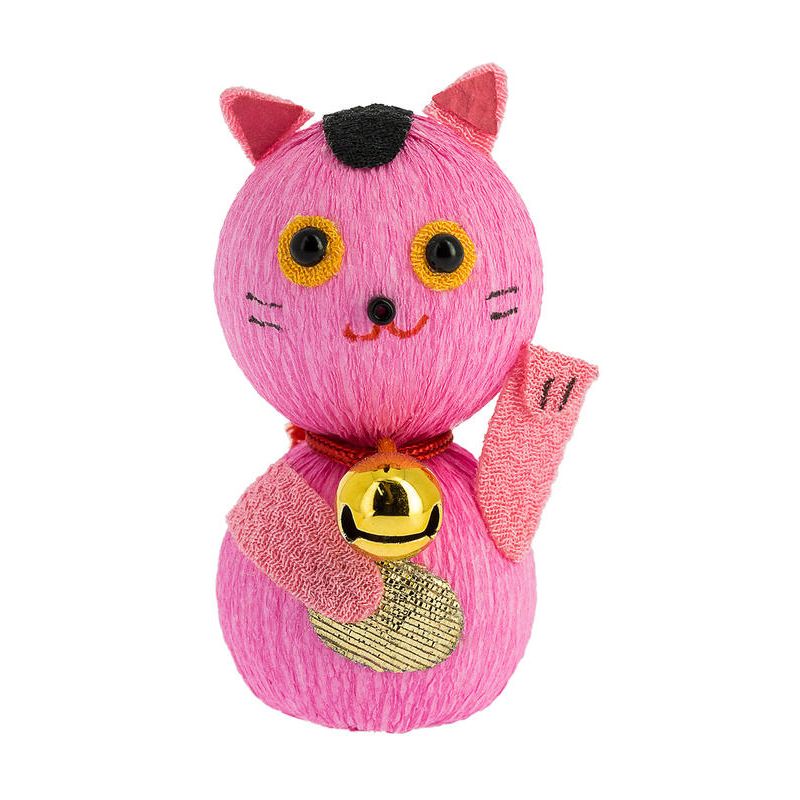 bambola giapponese, fatta di carta - okiagari, MANEKINEKO, gatto rosa