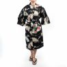 Kimono happi traditionnel japonais noir en coton motif grue pour femme, HAPPI YUKATA TSURU