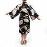 Kimono tradizionale giapponese Happi in cotone nero con motivo gru da donna, HAPPI YUKATA TSURU