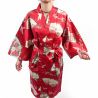Kimono happi tradizionale giapponese in cotone rosso con motivo gru da donna, HAPPI YUKATA TSURU