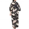 Kimono yukata tradizionale giapponese in cotone nero con motivo gru da donna, YUKATA TSURU