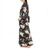 Kimono yukata tradizionale giapponese in cotone nero con motivo gru da donna, YUKATA TSURU