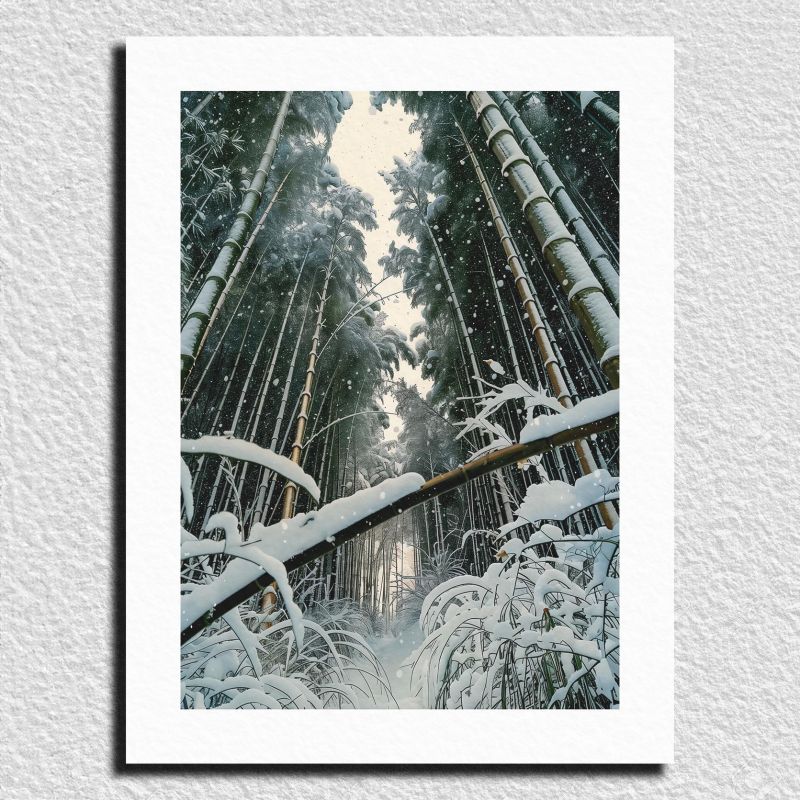 Illustrazione giapponese "YUKI TAKE" neve nella foresta di bambù, di ダヴィッド