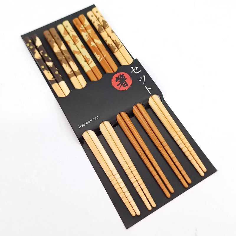 Set de 5 paires de baguettes japonaises motif Chats- NEKO