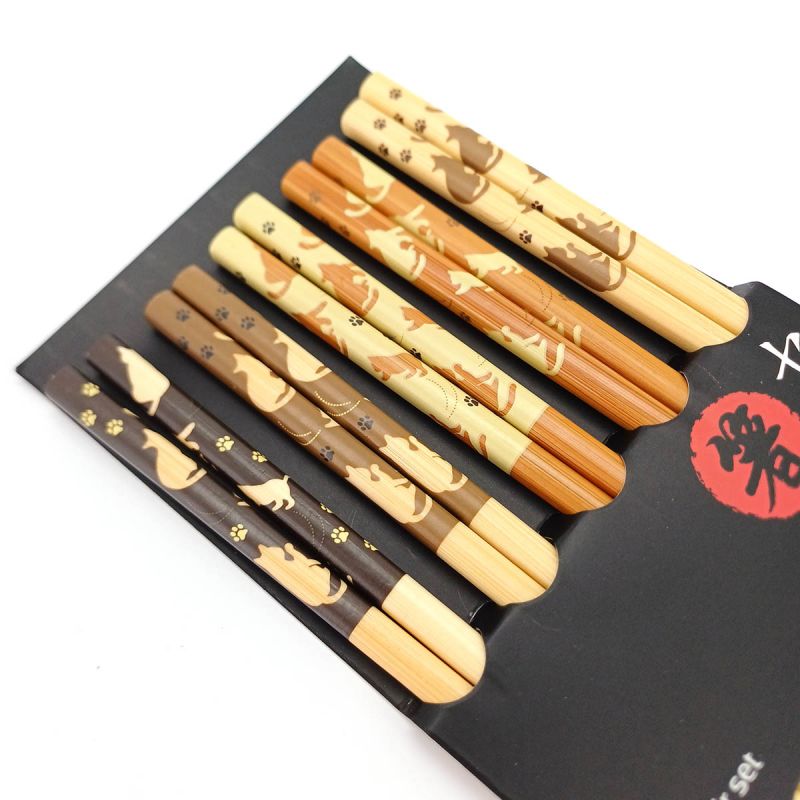 Set de 5 paires de baguettes japonaises motif Chats- NEKO