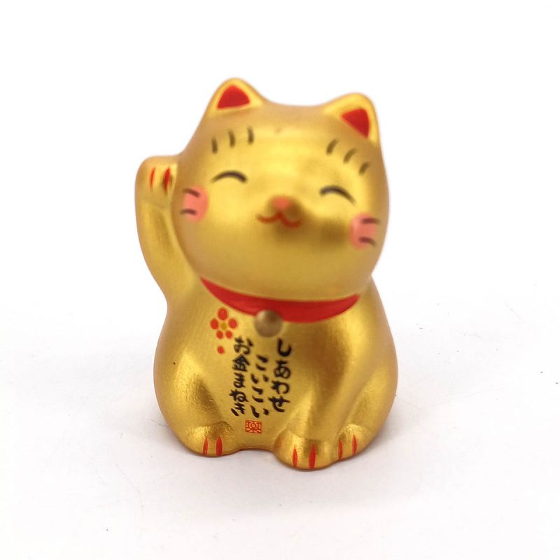 Chat porte-bonheur japonais Manekineko or en céramique, NINEKO, 4.5 cm
