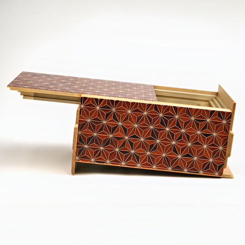 Secret box in traditional Yosegi marquetry from Hakone, ASANOHA, 21 levels