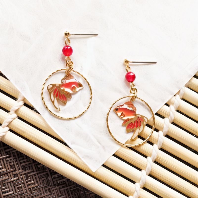 Boucles d'oreilles japonaises- Motif poissons rouges qui nagent