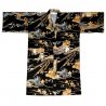 Black Japanese happi kimono with golden dragon in cotton for men - DORAGON