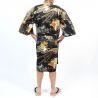 Black Japanese happi kimono with golden dragon in cotton for men - DORAGON