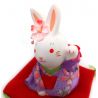 Japanese Ceramic White Rabbit Ornament in Purple Kimono- SUWATTE IRU USAGI