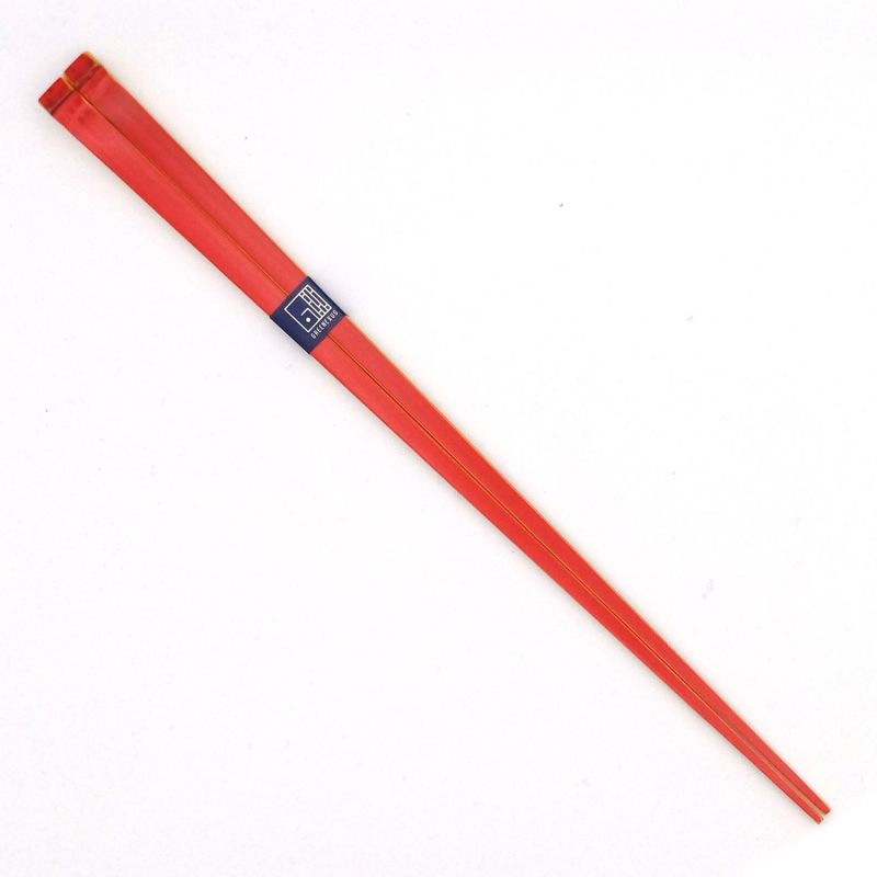 Paire de baguettes japonaises en bambou, rouge, AKANURI Kakubashi tenbushi, 22.5 cm