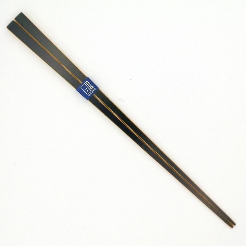 Pair of Japanese bamboo chopsticks, black, Kuronuri Kakubashi tenbushi, 22.5 cm