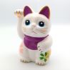 Japanese manekineko lucky cat, SHIRO, white and purple