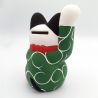 Grand chat porte-bonheur japonais manekineko, KI KARAKUSA, vert et arabesques