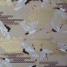 Tessuto di cotone giapponese beige, motivo gru e nuvole, TSURU KUMO NAMI, prodotto in Giappone larghezza 112 cm x 1 m