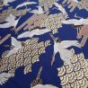 Japanese blue cotton fabric, crane and clouds pattern, TSURU KUMO NAMI, made in Japan width 112 cm x 1m