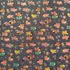 Japanese blue cotton fabric, children's pattern, Kodomo-tachi, made in Japan width 112 cm x 1m