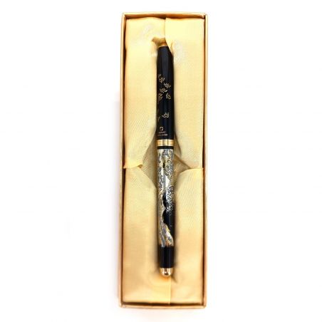 Stylo à bille japonais noir en résine dans un coffret motif vague Hokusai- HOKUSAI HA