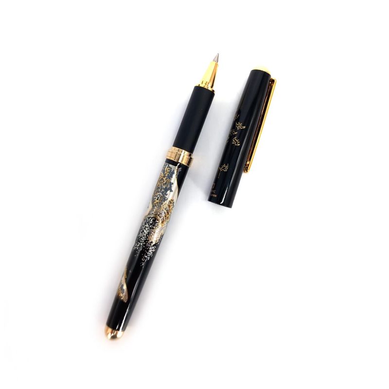 Stylo à bille japonais noir en résine dans un coffret motif vague Hokusai- HOKUSAI HA