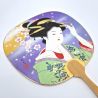 Japanischer, nicht faltbarer Uchiwa-Fächer mit Geisha-Muster aus Papier und Bambus, SUMI, 26 cm