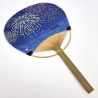 Japanese non-folding uchiwa fan in paper and bamboo with fireworks motif, HANABI, 38x24.5 cm