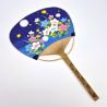 Abanico japonés uchiwa no plegable de papel y bambú con estampado de luciérnagas, HOTARU, 31x21,5 cm