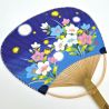 Éventail japonais non pliant uchiwa en papier et bamboo motif lucioles, HOTARU , 31x21,5 cm