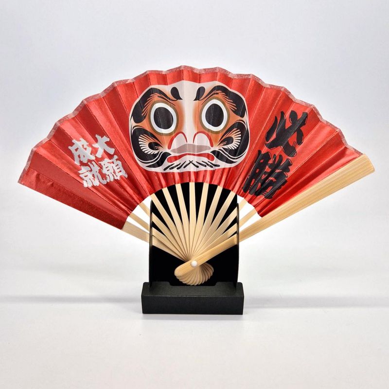 Abanico japonés en papel y bambú decorativo, DARUMA