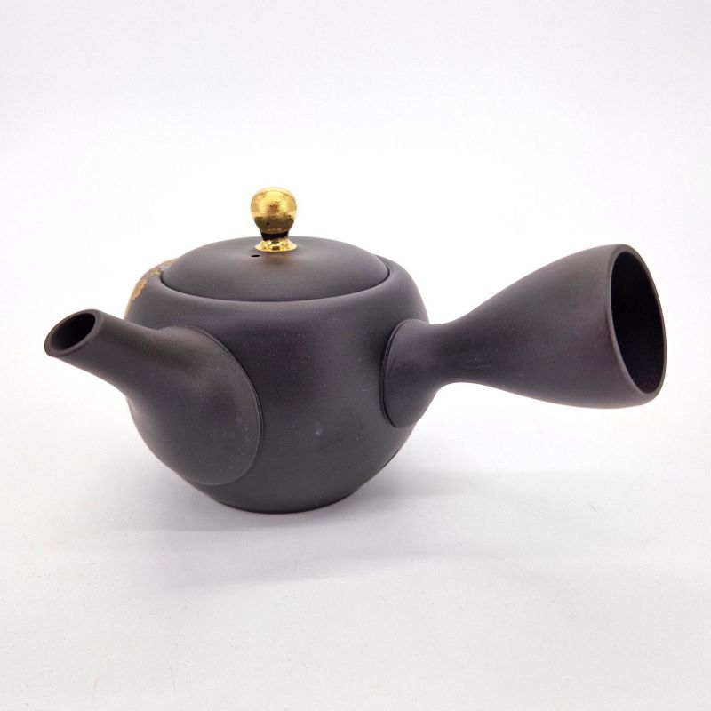 Teiera giapponese kyusu in argilla nera tokoname con motivo uva, Budō, 270 cl