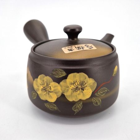 Japanese Kyusu Teapot in Brown Ceramic, Kiiroi Hana, 0.370lt