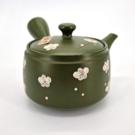 Japanische Kyusu-Teekanne aus brauner und grüner Keramik, Sakura, 0,370 l