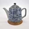 Japanese ceramic tea with handle, blue and gray - vagues NAMI, 450 cc