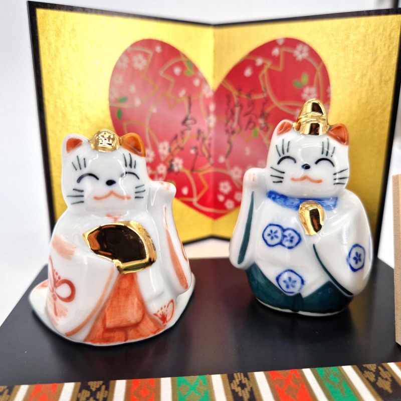 pareja de gatos japoneses casados ​​de cerámica - MUÑECA MANEKINEKOHINA - 6 cm