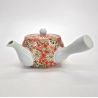 Tetera de cerámica japonesa kyusu, blanca con flores rosas, PINKU NO HANA