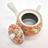 Tetera de cerámica japonesa kyusu, blanca con flores rosas, PINKU NO HANA