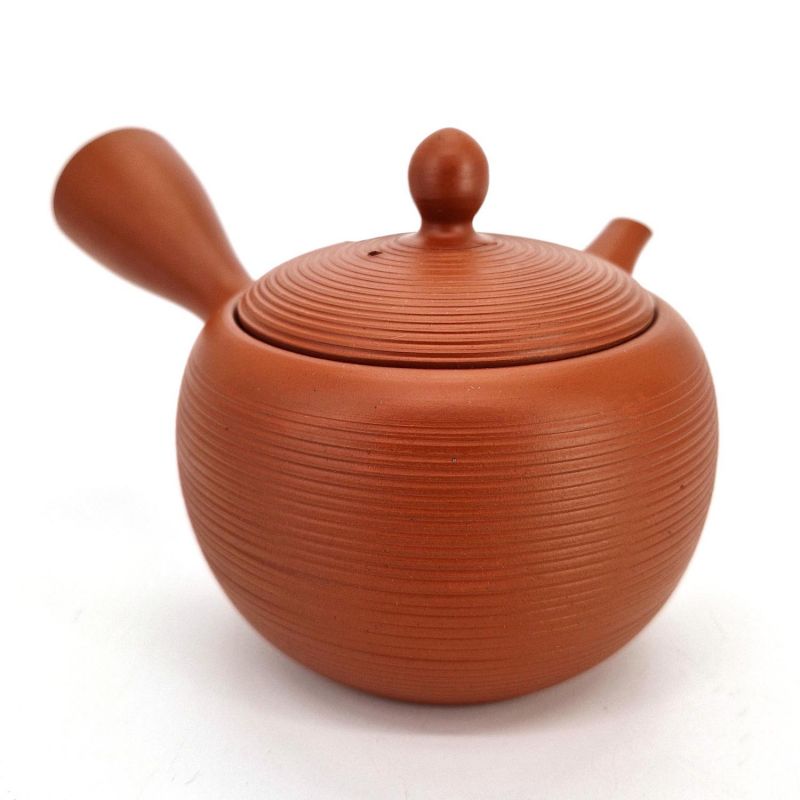 Théière kyusu japonaise tokoname rouge motif lignes, AKAI SEN, 360 cc