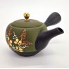 Japanese kyusu teapot in black and green tokoname clay with fern pattern, SHIDA, 320 cc