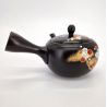 Teiera giapponese kyusu in argilla nera tokoname con motivo floreale, SAKURA, 400 cc