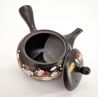 Théière kyusu japonaise en terre tokoname noire motif fleurs, SAKURA, 400 cc