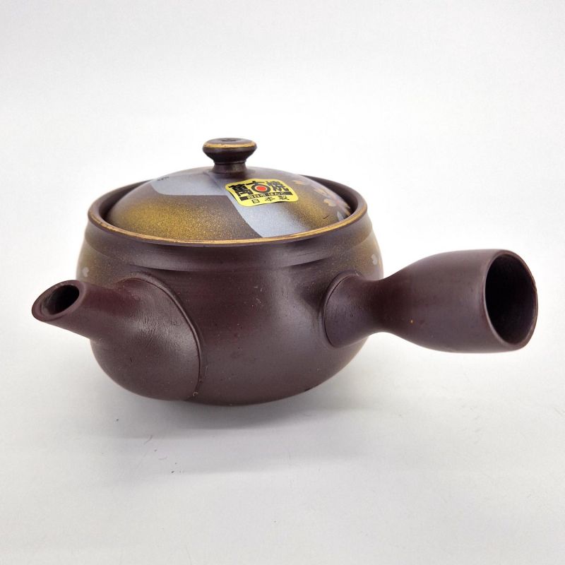 Japanese kyusu teapot in black tokoname clay with AKA FUJI pattern, 340 cc