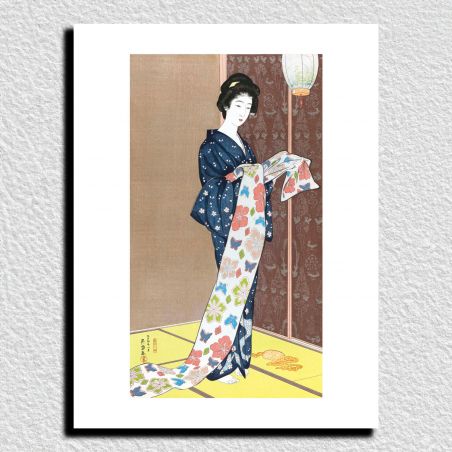 Japanese woodblock print reproduction, Goyō Hashiguchi, Woman with OBI