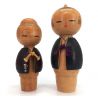 Duo of Japanese wooden doll, KOKESHI VINTAGE, 15 and 13 cm