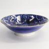 Japanese flat blue bowl in ceramic, KOI, carp