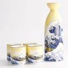 Sake-Set mit einer Flasche und 4 Tassen, KANAGAWA URANAMI, Welle