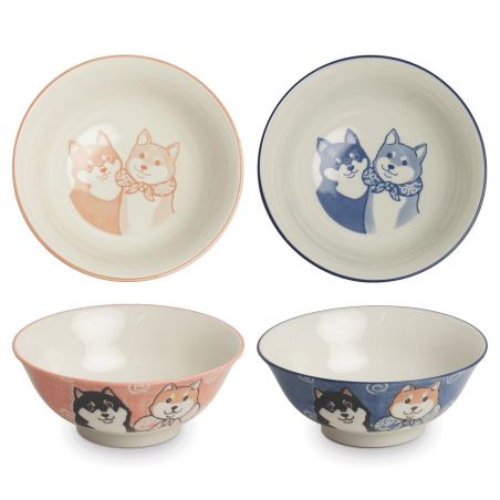 Duo de bols à riz japonais en céramique, rose et bleu - SHIBAINU