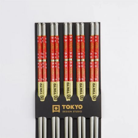 Set of 5 Japanese chopsticks in stainless steel