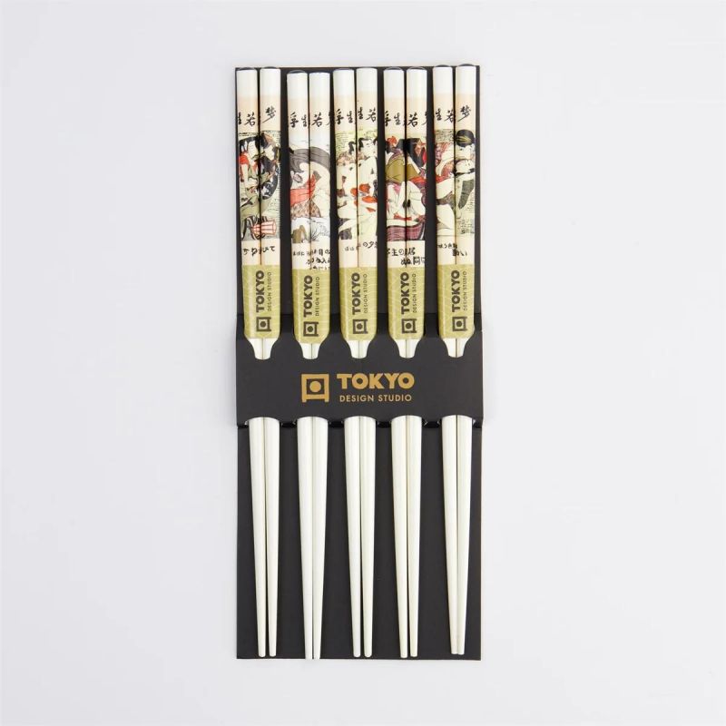 Set of 5 Japanese chopsticks - Erotic Shunga white