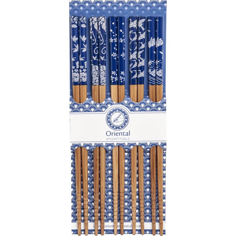 Set mit 5 Paar japanischen Essstäbchen mit blauen Mustern