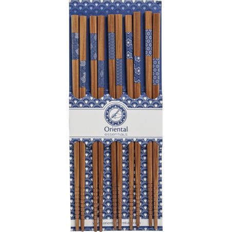 Set de 5 paires de baguettes japonaises motifs bleus